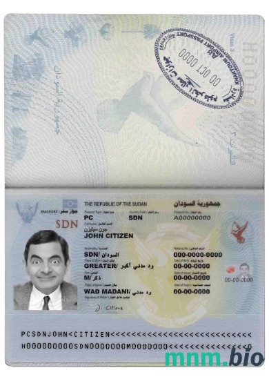 Przykład paszportu Sudanu w formacie PSD, w pełni edytowalny